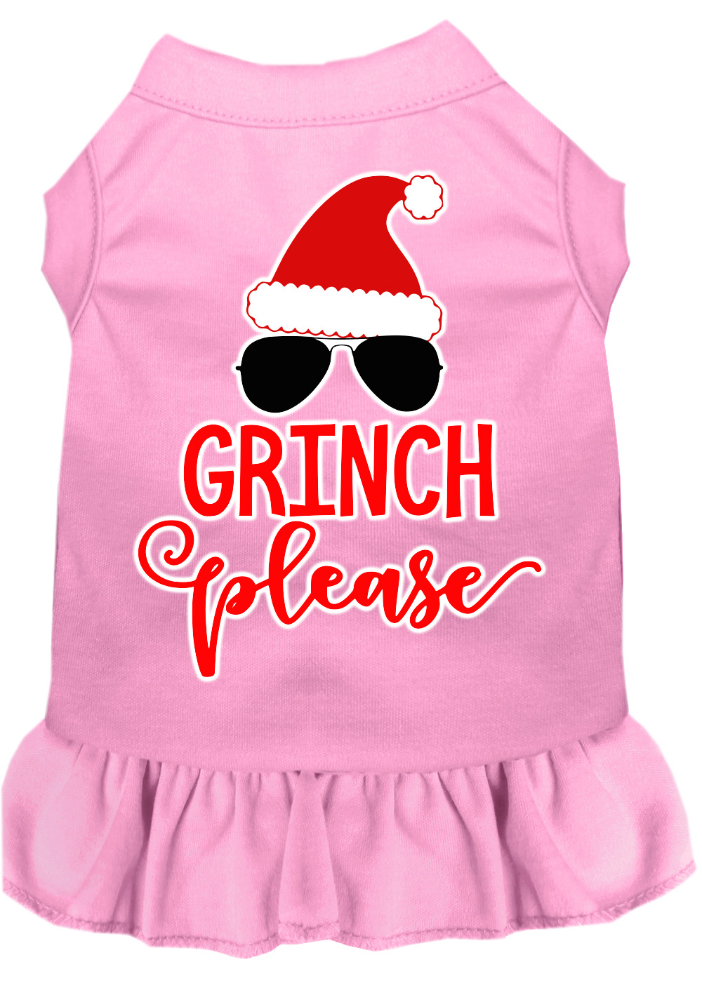 Grinch Please Screen Print Dog Dress Light Pink Med